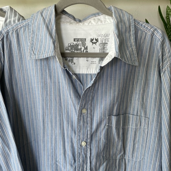 Old Navy Set/2 Blue Gray White Striped Woven Button Down Men’s Dress Shirts XL - Picture 10 of 10